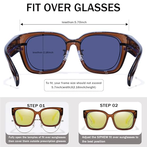 Image of SIPHEW Mirrored Sunglasses Polarized Fit Over Glasses for Women - Trendy Large Square w UV400 Protection Sun Glasses
