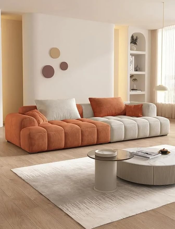 Image of LEGACY OF COMFORT Classic 87 inch 3-Seater Sofa - Timeless Elegance, Lasting Comfort (Orange /Ivory)