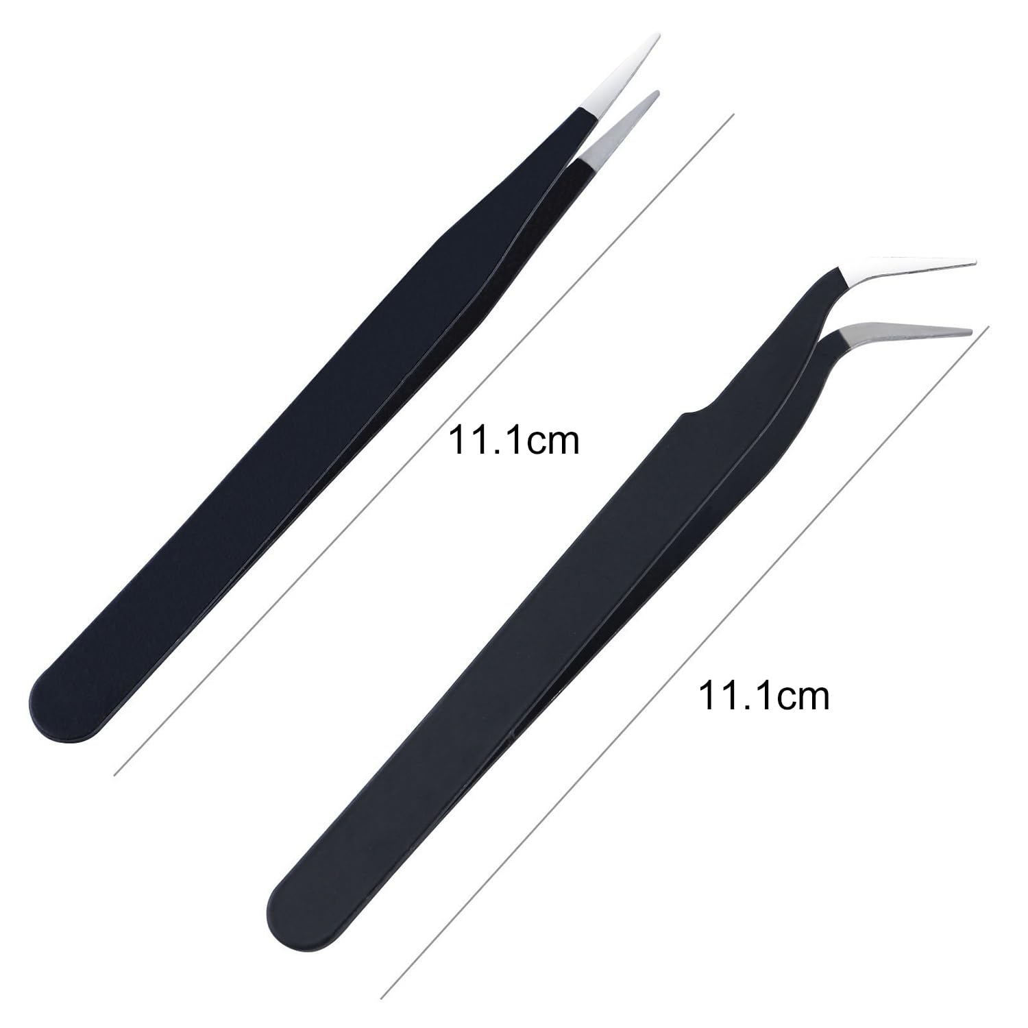 2 Pezzi Pinzetta, Pinzetta Extension Ciglia, Pinzette Diritto e Curvo Tip Pinza, per Estensioni Ciglia, DIY (Nero)