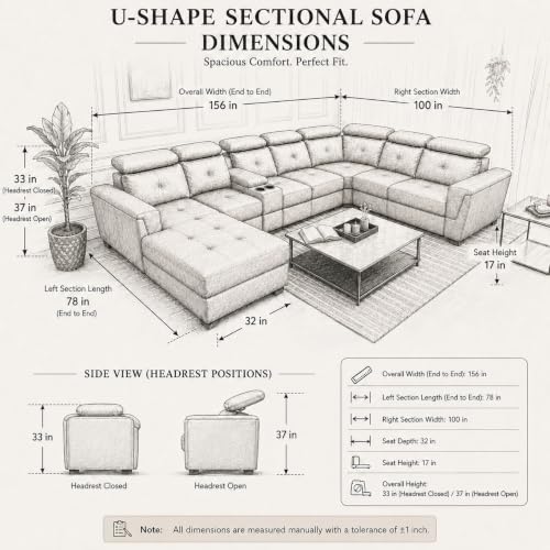 Image of Mishel 12 Seater Sofa Set for Living Room | Sectional U Shaped 12 Seater Sofa with Storage & Cupholder (Dark Brown Fabric, LHS)