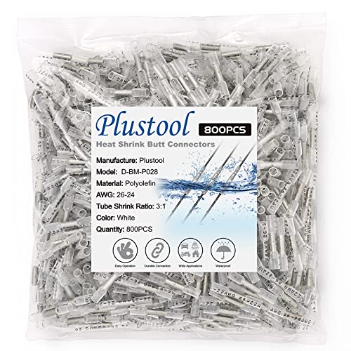 Connecteurs thermorétractables blancs Plustool AWG26-22 pour câblage électrique étanche