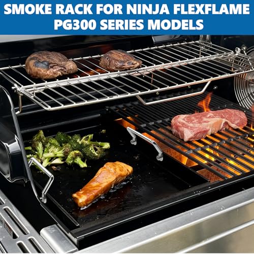 Image of SafBbcue Griddle Warming Rack for Ninja PG300 Series, Adjustable Expandable Roast & Smoke Durable Stainless Steel Rack for Ninja FlexFlame Grill Accessories, XSKFLDINDRCTRK