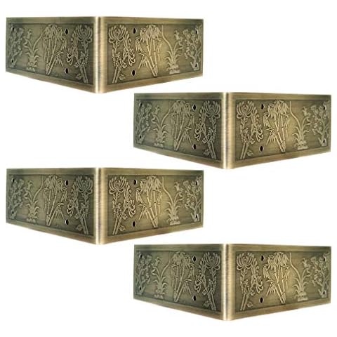 Tiazza 4Pcs Antique Embossing Brass Decorative Corner Protectors Braces Classical Furniture Tables and Chairs TV Cabinet Corner Guard Edge Cover Cover