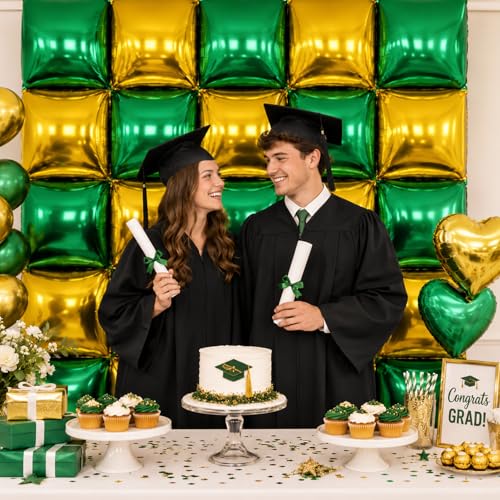 Image of Metallic Dark Green and Gold Double Sided Square Foil Balloons Wall,19 Inches Chrome Foil Balloons Tunnel Arch Kit for Bachelorette, Anniversary, New Year,2026 Graduation,Birthday Party Decorations