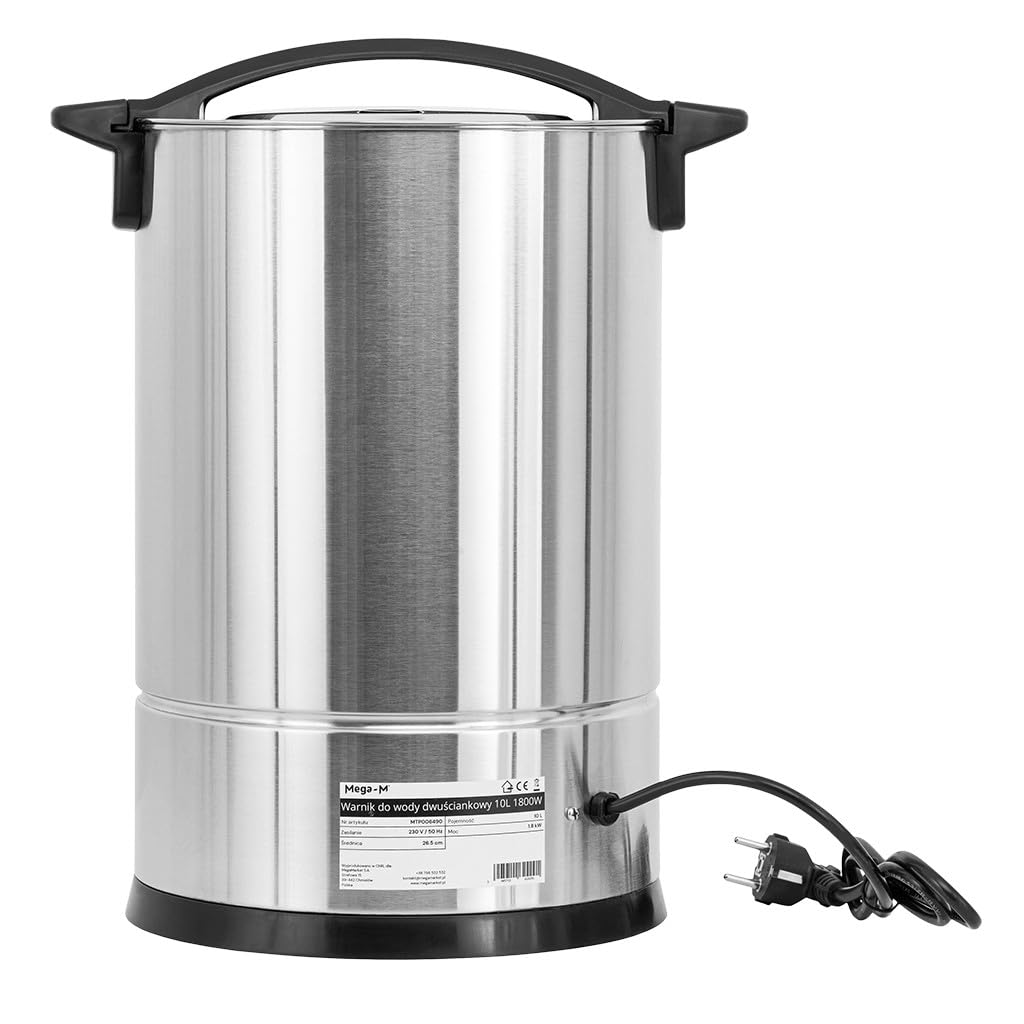Mega-M Warnik dwuściankowy do wody 10 l 1800 W inox 230 V | Regulacja temperatury, Keep Warm, kranik, podwójne ścianki, stal inox, do gastronomii