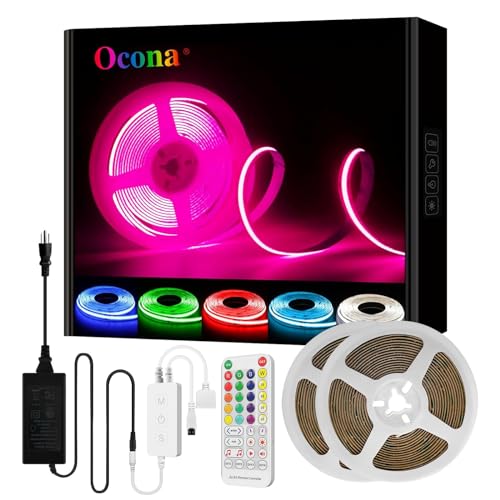 Image of RGB COB Led Strip Kit, 32.8FT Ultra Bright (840LEDs /m) Bluetooth Led Lights with Smart App Control Remote, 24V Music Sync Led Lights, Color Changing Led Strip Lights for Bedroom, Indoor Home Decor