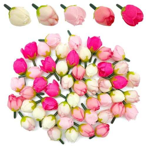 Niuhong 50 Pcs Fabrication Fleurs Artificielles Boutons Floraux Roses Têtes Fleurs Artificielles...