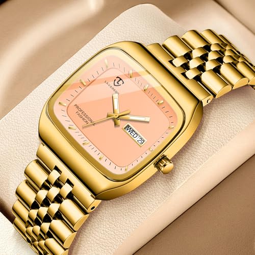 Image of Mens Watch, Luxury Casual Watches for Men, Waterproof Analog Quartz Watch - Men's Stainless Steel Watch with Stylish Rectangular Dial, Luminous Hands, Date & Day Display - Great Gift for Men