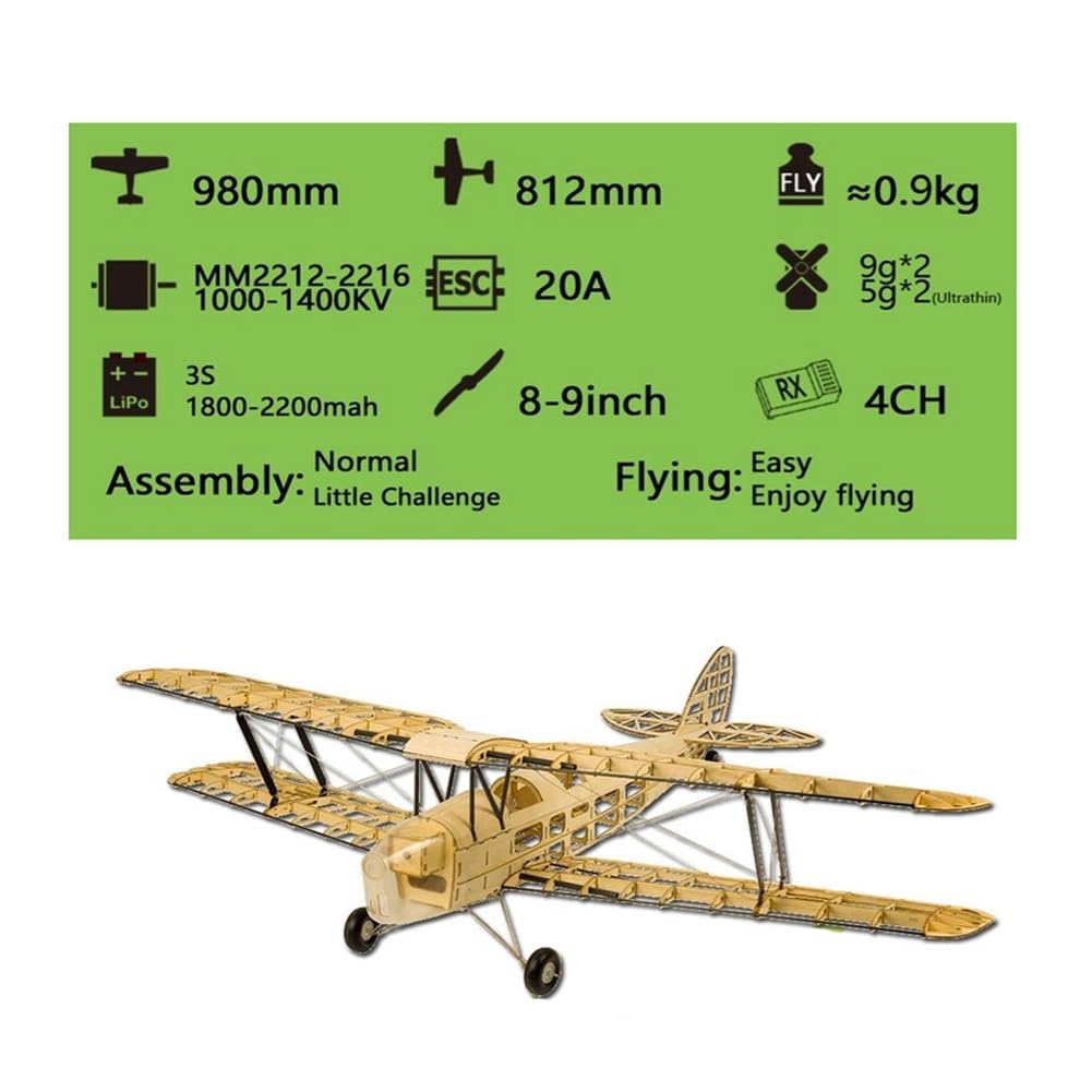 KICHI RC-Flugzeuge RC-Flugzeug Elektroflugzeug Modellmaßstab 980 mm Mini-Holzbausatz DIY Elektroflugzeug RC-Flugspielzeug
