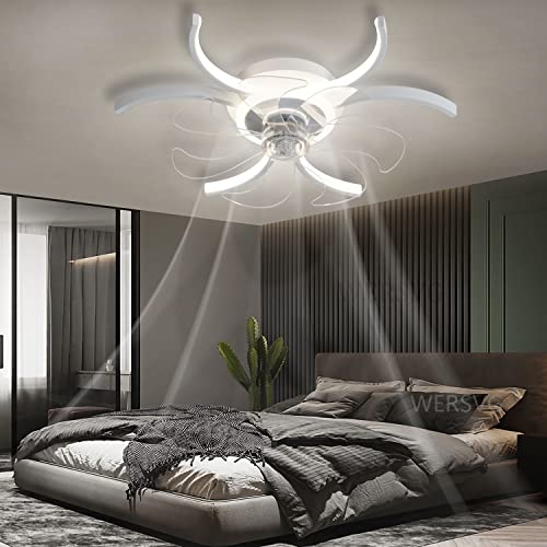 Ventilador de techo silencioso con luces, Control remoto, regulable, moderno, creativo, ventilador LED, lámpara 3C 58W, dormitorio, cocina, habitación de niños, lámpara de techo (Blanco) Cover