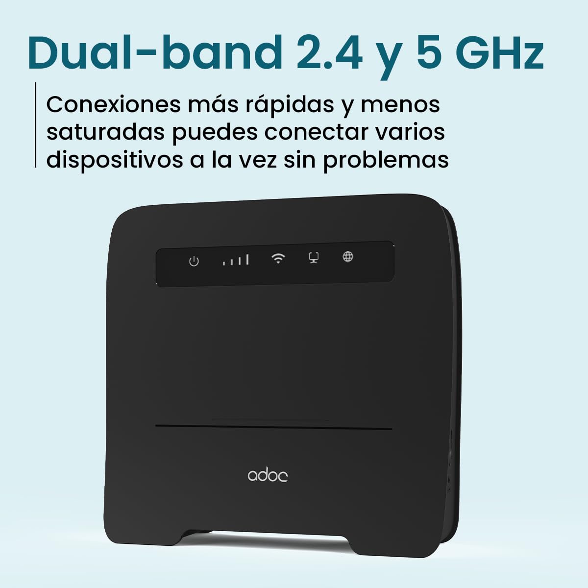 Router ADOC R45, 4G Cat 4, Velocidad de WiFi Superior a 300mbps, Compatible con FDD/TDD-LTE, UMTS, Edge/GPRS/gsm, Soporta Volte, 4 Puertos Ethernet LAN/WAN y 2 Puertos RJ11.