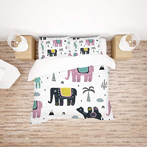 Parure de lit 3 pièces imprimé éléphant polyester double pour toutes saisons