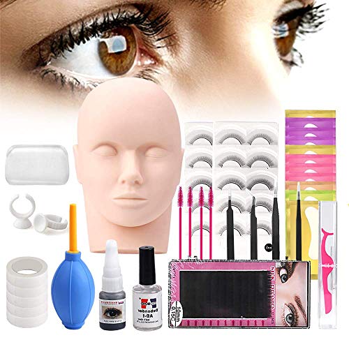 Lash Eyelash Extension Kit Professional Mannequin Head Training For Beginners Eyelashes Extensions Practice Cosmetology Esthetician Supplies with Mink Individual Eye Lashes Glue Tweezers Tools Case