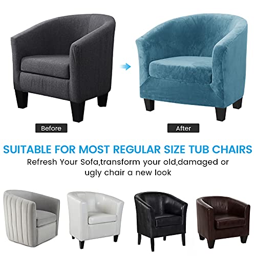 Mifxin Velvet Tub Chair Cover With Cushion Cover Stretch Soft Washable Club Chair Slipcover Armchair Sofa Couch Furniture Protector For Living Room Hotel Counter (Blue) #TOP4