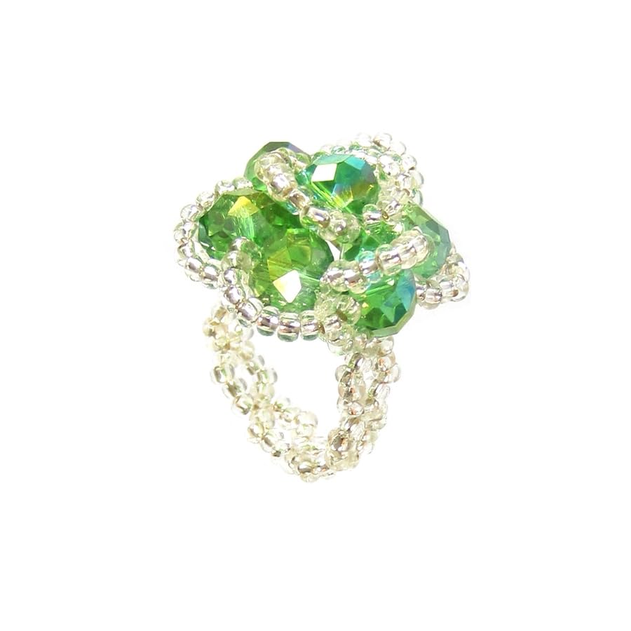 Bague perles verte ajustable - Bijou en perles transparentes et vertes de taille unique