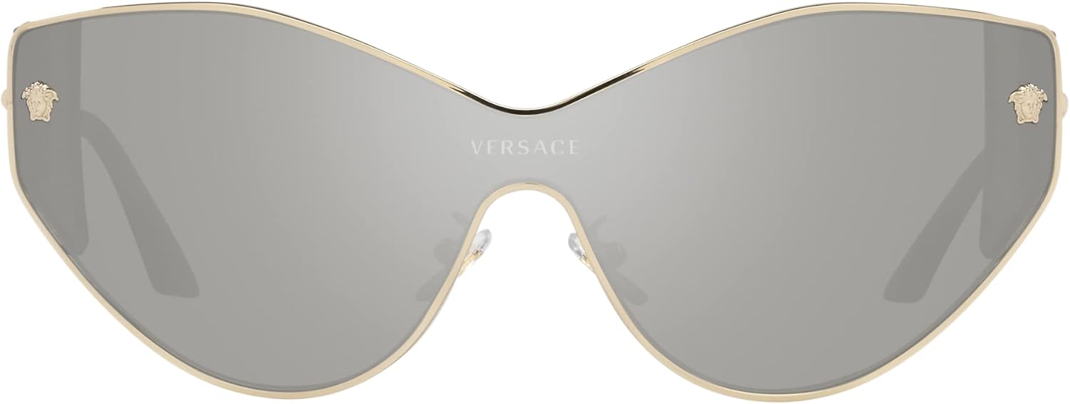Versace Woman Sunglasses Pale Gold Frame, Light Grey Mirror Silver Lenses, 0MM
