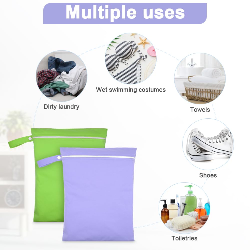 AOOSA 2PCS Wet Bags, Reusable Cloth Diaper Bags with Handle and Zipper, Lightweight Waterproof Travel Laundry Bag - Image 4