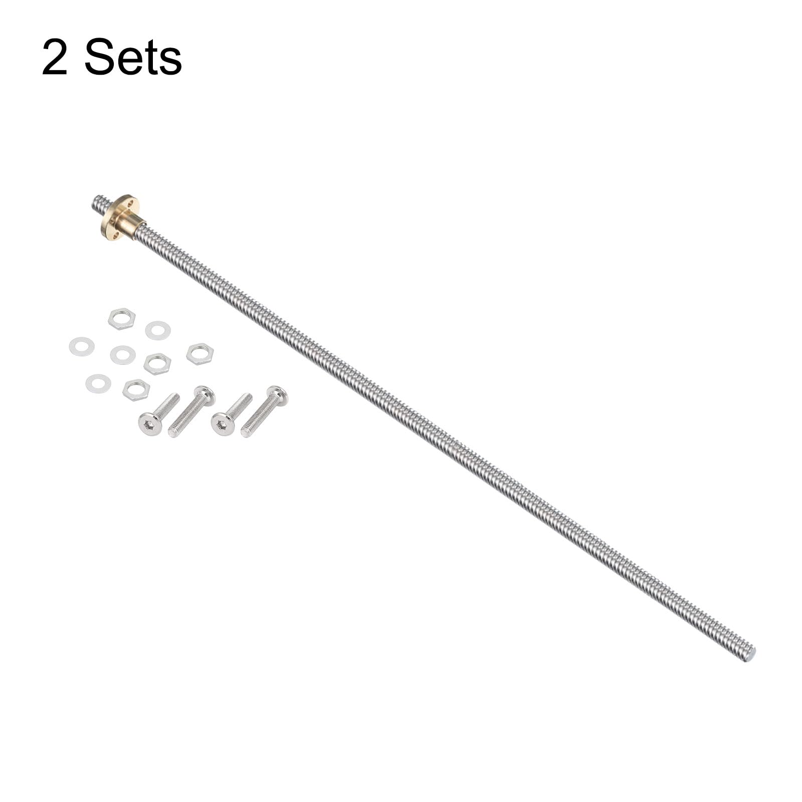 QUARKZMAN 2 Pcs 400mm / 16 Pouces Vis Mère Tr8x4 En Acier Inoxydable Avec Écrou En Laiton T8 - [ Filetage Acme, Pas De 2mm, Développement De 8mm ] Pour Axe Z D'Imprimante 3D, Machine CNC