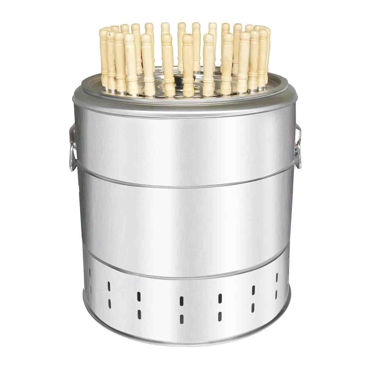 Bezdymny grill wiszący z szaszłykami ze stali nierdzewnej, grill na węgiel drzewny z przenośną beczką, uniwersalny grill 360°, do gotowania na świeżym powietrzu