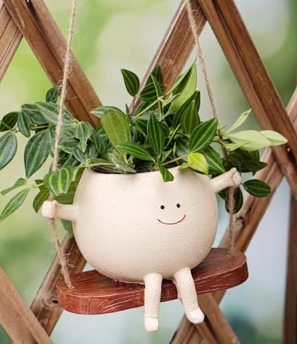 Tirifer Swing Face Planter Pot Hanging Head Planter Resin Flower Planters for Indoor Outdoor Plants String of Pearls Plant Creative Succulents Plants Pot for Home Decor and Gifts (Small)