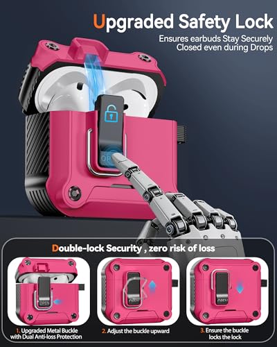 Image of Dual Safety Lock for AirPods 4 Case 2024, Compatible with MagSafe - Designed with Automatic Switch and Phone Stand, Includes a Cleaner & Keychain - Rugged Tough Hard Shell for Apple AirPods 4
