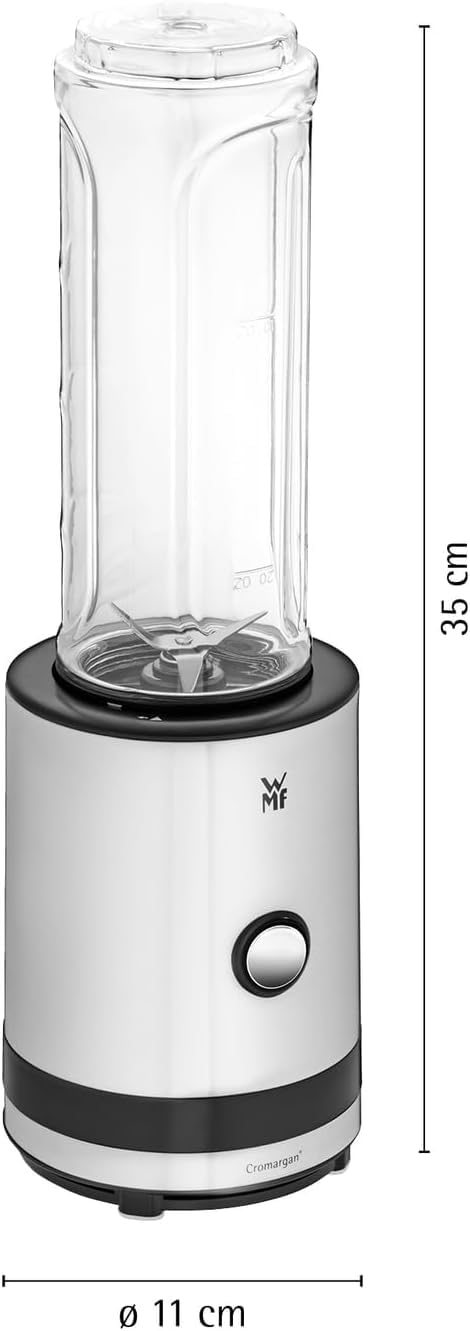 WMF Küchenminis Smoothie-to-go, Smoothie Maker klein, Mini Standmixer mit zwei Mix-/Trinkbehältern 0,6l, 300 W, edelstahl matt
