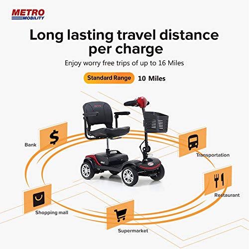 Electric Powered Mobility Scooters For Seniors Adults 300Lbs Max Weight, 4 Wheel Folding Mobility Wheelchair For Travel - Long Range Power Extended Battery W/Charger And Basket- Red #TOP6