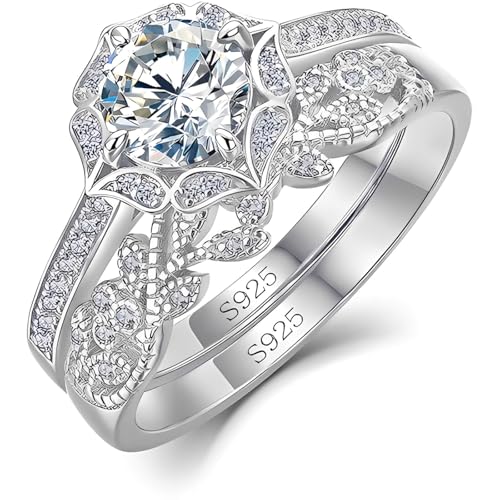 WES 1CT Moissanite Bridal Ring Set - 925 Sterling Silver