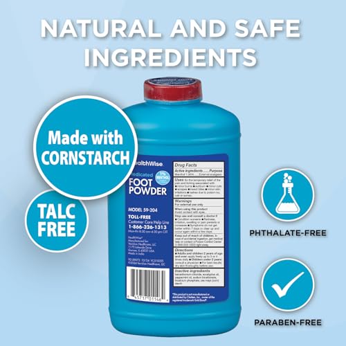 Image of HealthWise Medicated Maximum Strength Foot Powder | 1% Menthol | Talc Free | Anti-itch Healing Relief | Cools Skin | Absorbs Moisture | 10 oz (283g) (Pack of 12)