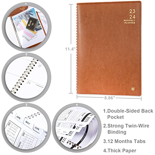 2023-2024 Monthly Planner - 18 Months Calendar/Planner With Faux Leather, 8.86" X 11.4", Jul.2023 - Dec.2024, 15 Notes Pages, Strong Twin - Wire Binding, Pocket, Monthly Tabs, Perfect Organizer #TOP5