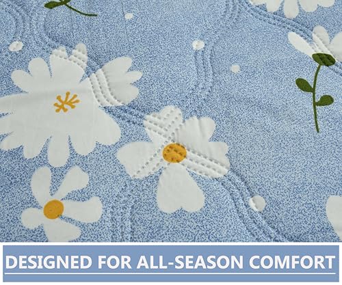 Image of IVAZA Luxury Ultrasonic Punch AC Comforter Blanket - Quilted Microfiber Floral Pattern, Lightweight Breathable All‑Season Blanket for Bedroom, Travel (Singled Bed,228x152 CM) (Soft Sky Blue)