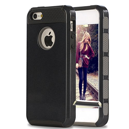 Ailun Phone Case Compatible with iPhone 5s iPhone SE(2016) iPhone 5 Soft TPU Bumper Hard Shell Solid PC Back Shock Absorption Anti Scratch Hybrid Dual Layer Slim Cover Black