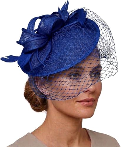 Caprilite Saucer Sinamay Headband Fascinator Wedding Ascot Hat Hatinator Birdcage Veil[Royal Blue]