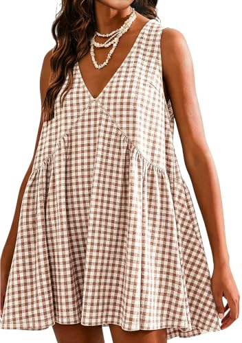Image of Sleeveless Mini Dress for Women 2026 Summer Casual V Neck Sundress Loose Babydoll Dress with Pockets