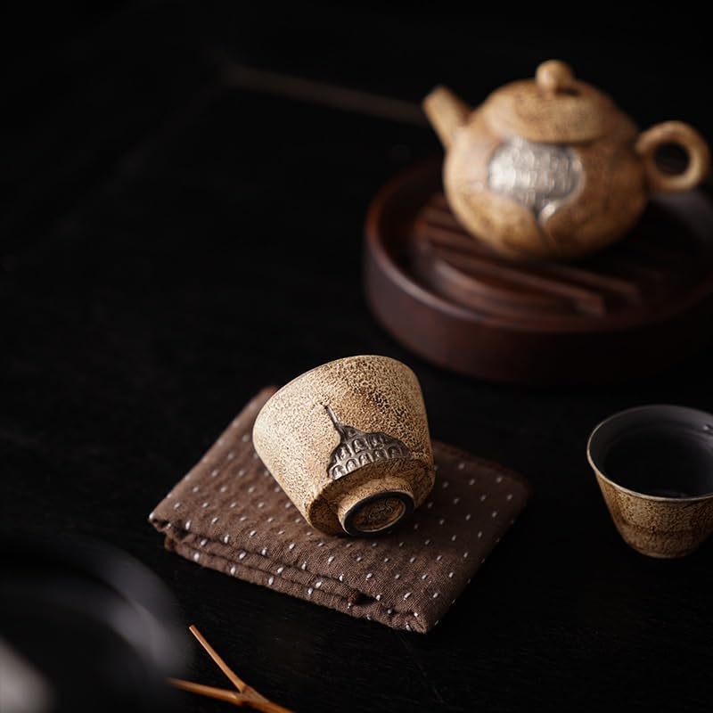 Tea Cup Silver-Gilt Master Single Retro Stoneware Japanese Set Handmade Ceramic Soaking Container