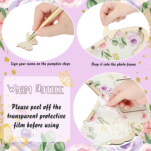 Image of Wenqik 63 Pcs Butterfly Baby Shower Guest Book Alternatives Set Baby Shower Decorations with Photo Frame Sonogram Frame Keepsake 60 Wood Slices Guest Book for Birthday
