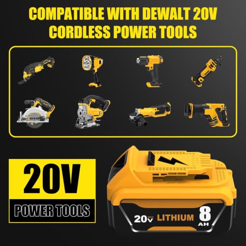 Image of 6 Packs 8000mAh DCB206 Replacement for Dewalt 20V Max Battery | Compatible with Dewalt 20V Battery DCB203 DCB207 DCB200 DCD DCF DCG Series Cordless Power Tools