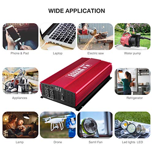 KINVERCH 5000 Watts Power Inverter 12V to 110V, Modified Sine Wave Car Inverter, Dual 110 Volt AC Outlets, Hardwire Kit, DC to AC Converter with Bluetooth APP Remote Control