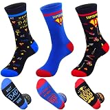 Vegove Novelty Fathers Day Grip Socks, 3 Pairs Non-Slip Super Dad Sock for Best Dad Ever Birthday Thanksgiving Xmas Gifts