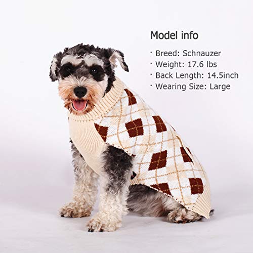 Kyeese Small Dog Sweaters Beige Dogs Sweater Thicken Classic Plaid Knit Warm Puppy Sweater With Leash Hole For Fall Winter thumb #6