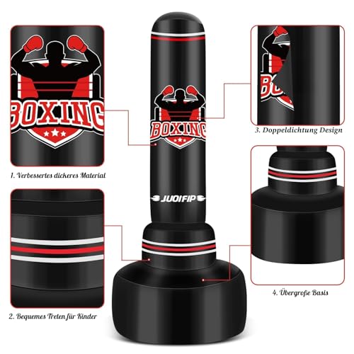 NZQXJXZ Boxsack Stehend Erwachsene 180cm, Aufblasbarer Boxsack mit Boxhandschuhen und elektrische Luftpumpe, Frauen Männer Stand Kickboxen Taschen für die Ausbildung MMA Muay Thai Fitness Anfänger