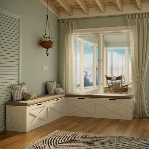 Breakfast Nook Bench with Cushion, L-Shape Storage Bench, Backless Corner Dining Bench, Kitchen Dining Nook Bench with Hidden Storage for Dining Room, Kitchen, Entryway