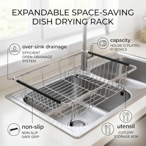 Rejilla extensible para secar platos Luocute: evite charcos con el escurridor sobre fregadero 4