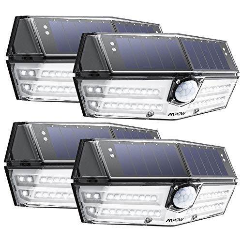 [4 PACK 54 LED] Mpow Lampe Solaire Extérieur Etanche IP65 1188 Lumens Eclairage Exterieur 270 ° Grand Angle Détecteur de Mouvement Paneau Solaire pour Jardin, Cour, Garage,Escaliers, Clôture