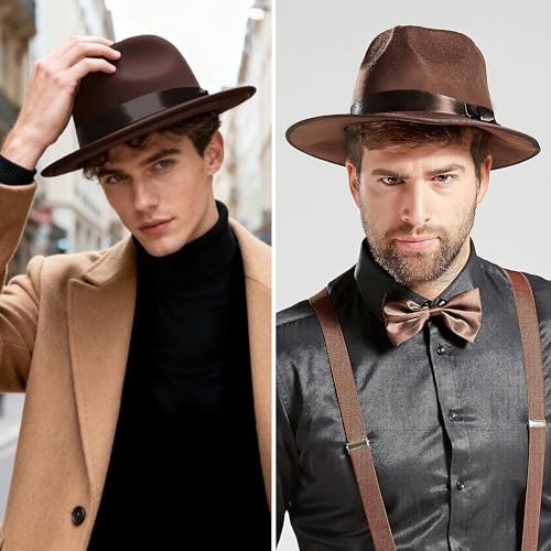 Image of BABEYOND 1920s Gatsby Panama Fedora Hat Cap for Men Gatsby Hat for Men 1920s Mens Gatsby Costume Accessories