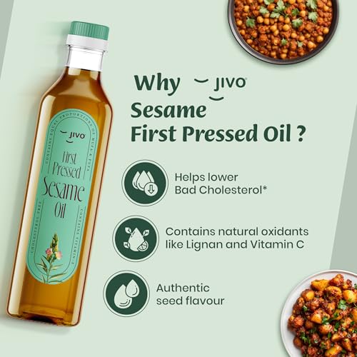 Image of Jivo First Pressed Sesame Oil | 1L (Pack of 2)| Gingelly Oil | Contains MUFA (oleic acid) and Omega-6 PUFA (linoleic acid) | Natural Antioxidants (Lignans) | Ideal for Cooking