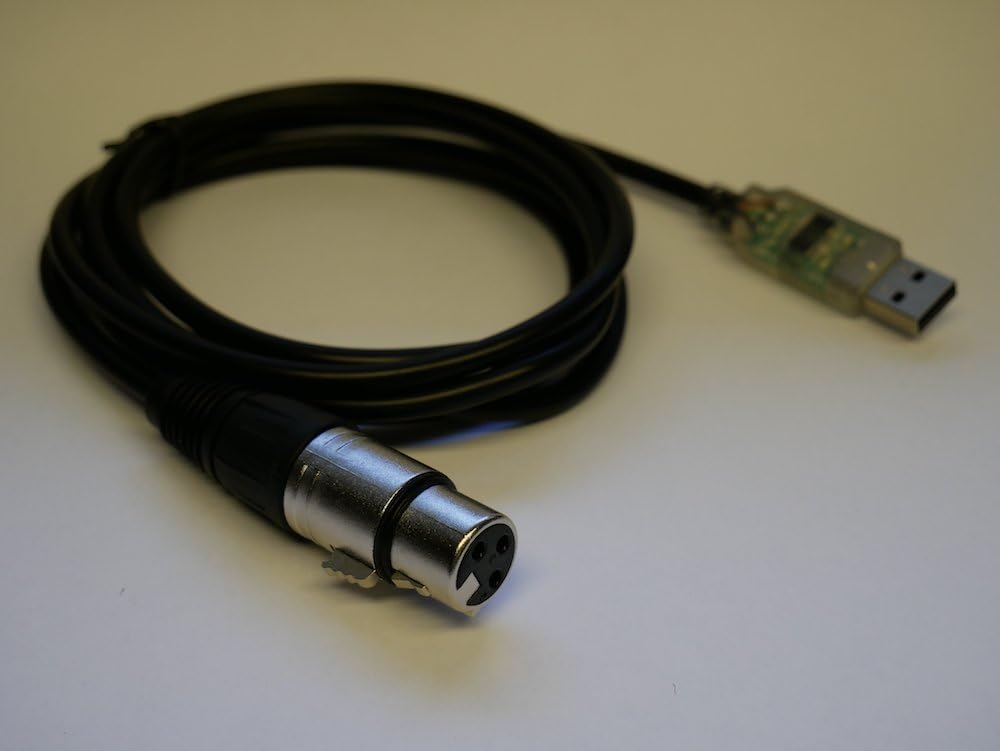 USB to DMX 512 Lighting Controller Adapter Dimmer for PC, 3 Pin XLR Female Connector, 6ft (180cm), Mac OS Compatible