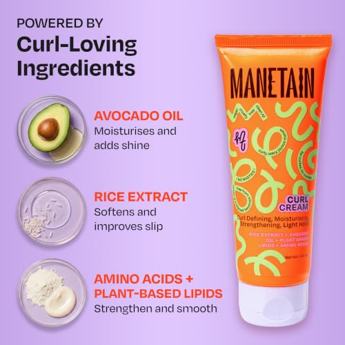 Image of MANETAIN Curl Cream 100ml for Curly & Wavy Hair | Frizz Control, Soft Hold & Moisturizing Styling Cream | Enhances Natural Curls, Reduces Frizz | Sulfate-Free, Paraben-Free, Vegan Hair Care