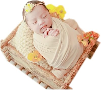 Coberllus Newborn Baby Photo Props Blanket Stretch Without Wrinkle Wrap Swaddle for Boy Girls Photography Shoot Beige