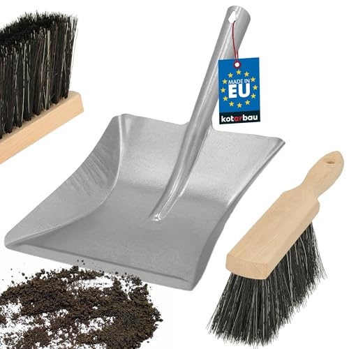 KOTARBAU® Cepillo de Mano y Pala con Mango Acero galvanizado recogedor y Cepillo de Mano Juego de Barrer Metal Escoba de Mano con Pala Cepillo de Mano recogedo